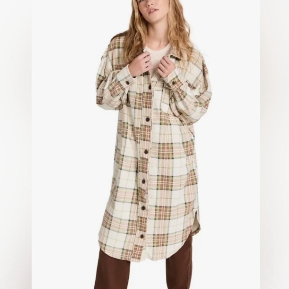 We The Free Plaid Long Ruby Jacket Pistachio Combo free people super soft small - Picture 6 of 8